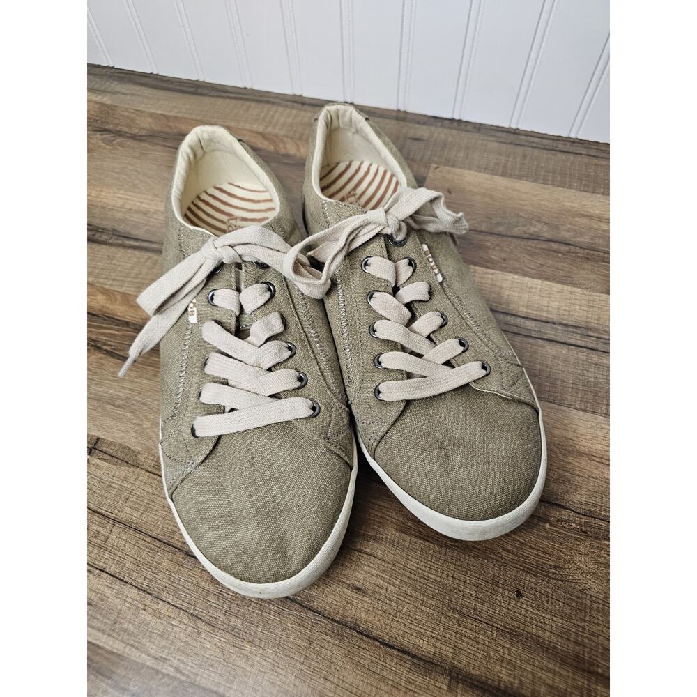 Taos Star Khaki Tan Wash Canvas Sneaker Womens 10.5 Comfort Casual Preppy